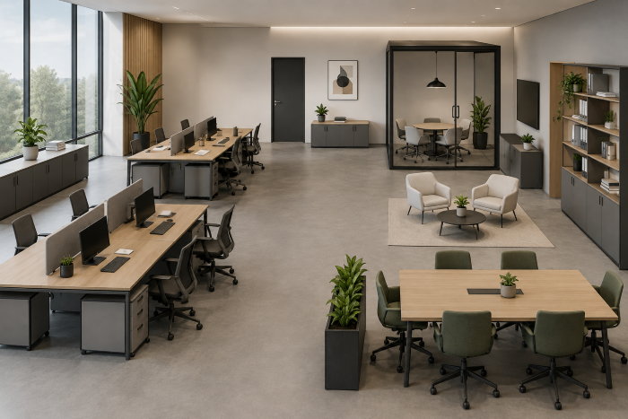 Balanced and breathable office layout